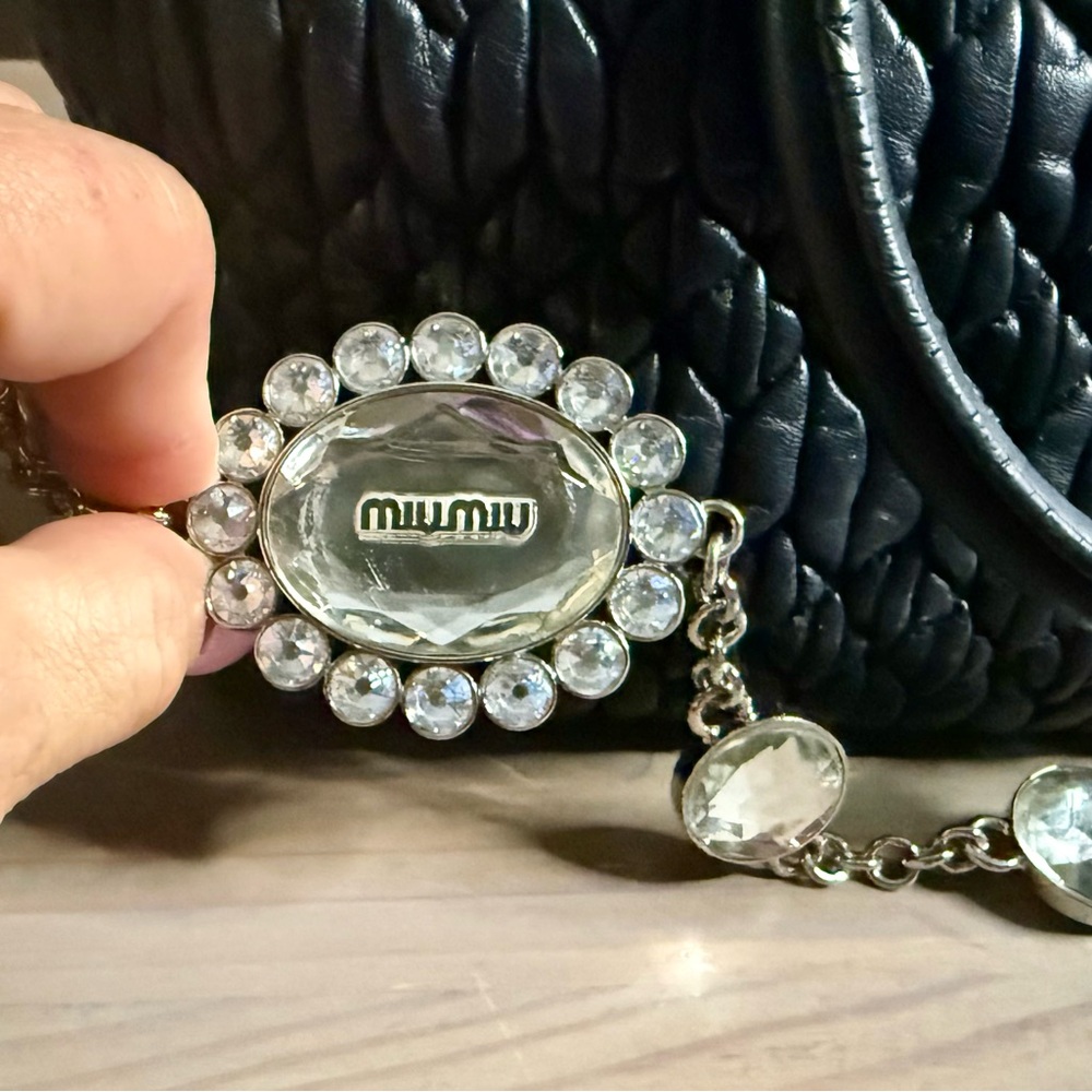 Miu Miu Black Matelassé Nappa Leather Crystal 2-Way Handbag Shoulder Tote Bag - Picture 7 of 16